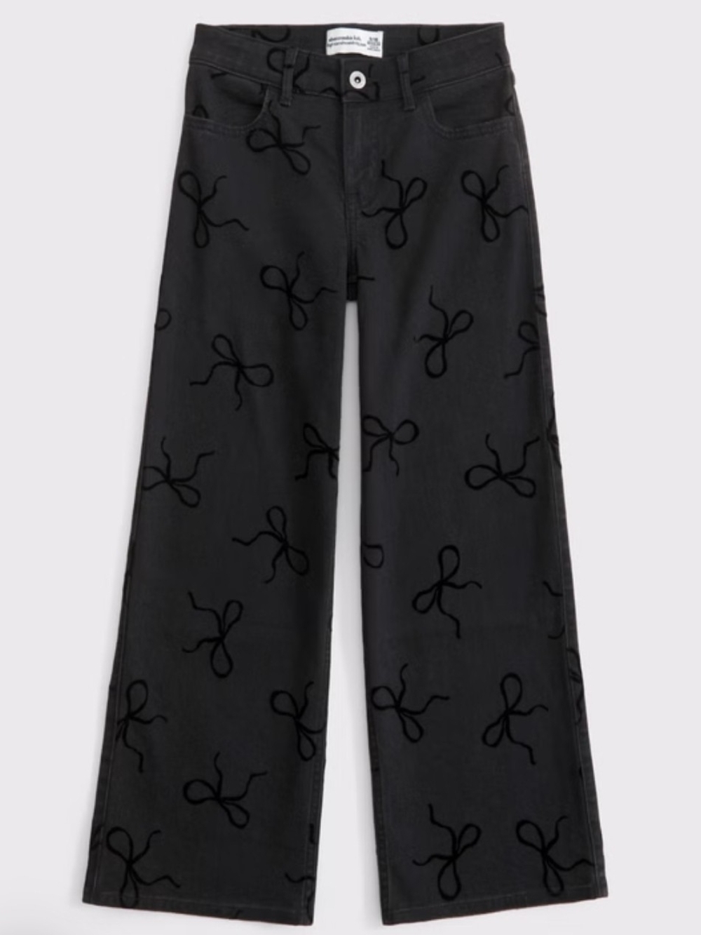Abercrombie & Fitch Black Wide-Leg Jeans with Bow Accents Kids LONG Length